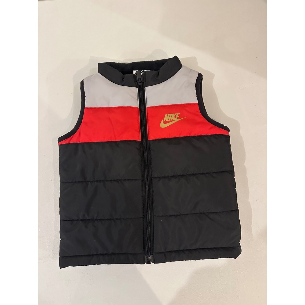 Nike Toddler Boys Puffer Vest Black Red Grey Colorblock 24M L642-R0P